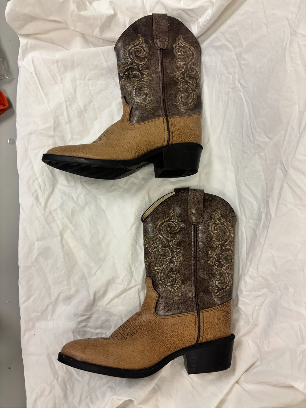 Old West Brown/Tan Kids’ Western Cowboy Boots | Size 3.0-D